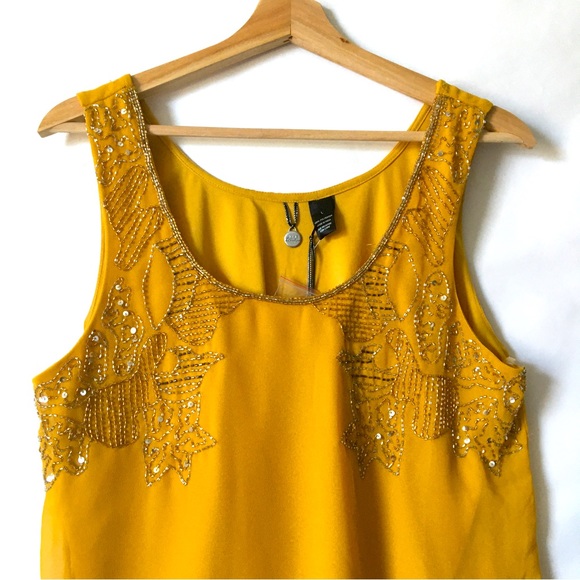 BKE Embellished Sleeveless Tank Top Yellow Gold Size Large - Picture 8 of 17
